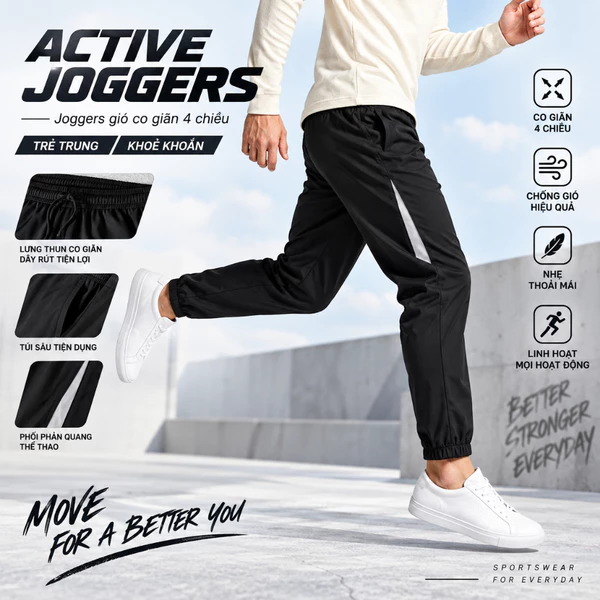 Quần Gió Nam ACTIVE JOGGERS TORANO Color Match Cản Bụi, Cản Gió, Giữ ấm EWBW003