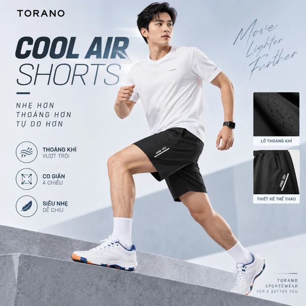 Quần short nam COOL AIR SHORTS TORANO thể thao vải gió, thoải mái, chuẩn phom, siêu nhẹ DSBW600