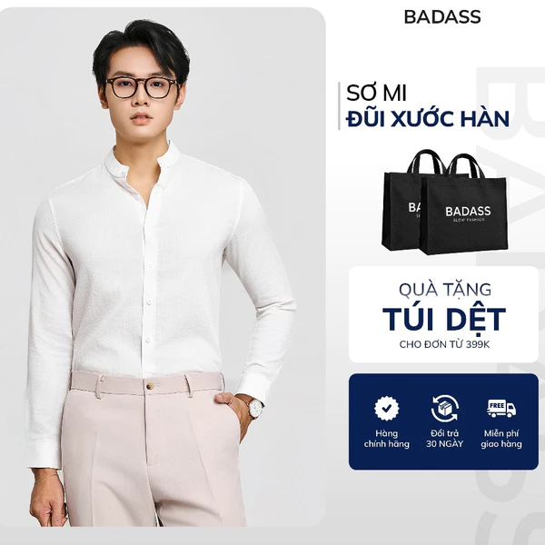 Áo Sơ Mi Nam Cổ Tàu Dài Tay BADASS Vải Đũi Xước Cao Cấp, Thoáng Mát, Lịch Lãm - STDOL419