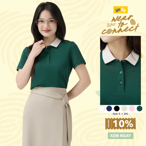 Áo Polo Nữ YODY Ngắn Tay Mắt Chim Cổ Phối Bo Co Giãn Thông Thoáng WCPO26A052