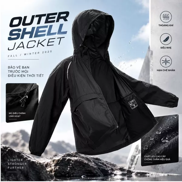 Áo Khoác Gió 1 lớp Nam OUTER SHELL JACKET TORANO Công Nghệ Cao Cấp Smart Tech, Chống Thấm, Cản Gió, Giữ ấm GWCW907