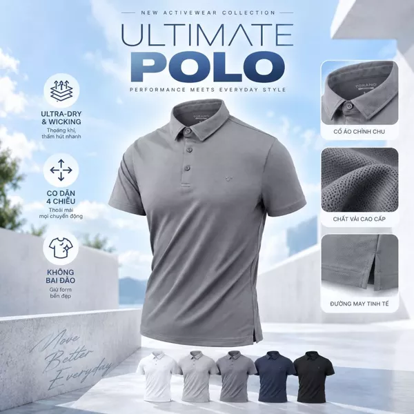 Áo Polo Thể Thao nam ULTIMATE POLO TORANO ngắn trơn phong cách lịch sự nam tính FSTP027