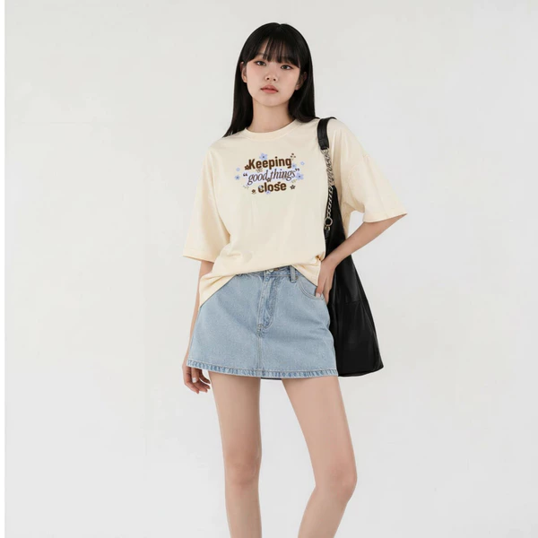 Áo thun Nữ Màu Kem Boxy Fit Form Rộng LIMEORANGE