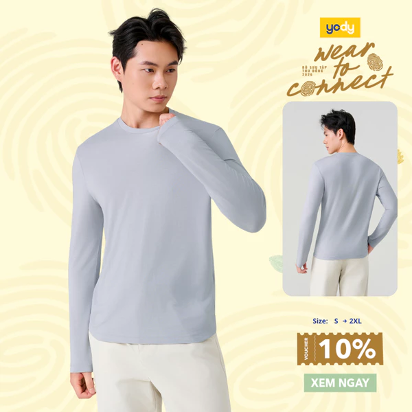 Áo Phông Nam Yody Dài Tay Cổ Tròn áo thun giữ nhiệt mềm mại co giãn MCLT26A002