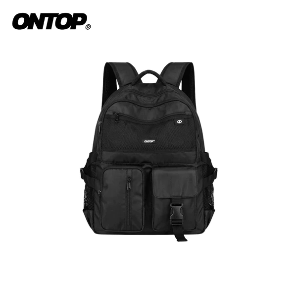 Balo vải dù chống nước ONTOP màu đen, nhiều ngăn phối lưới Concord Backpack Pos-Pro | O-P67-DU