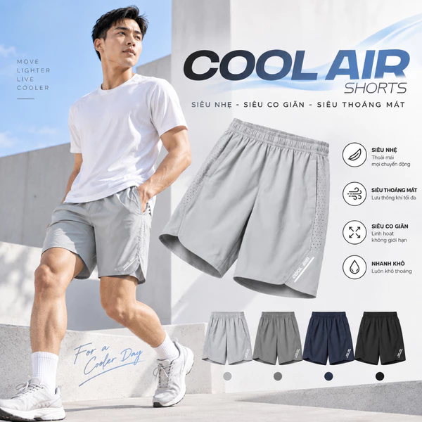 Quần short nam COOL AIR SHORTS TORANO thể thao vải gió, siêu nhẹ, thoải mái BW600