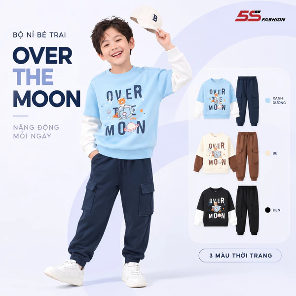 [GIÁ MỞ BÁN] Bộ Quần Áo Nỉ Bé Trai 5S Fashion Dày Dặn Tay Layer Năng Động BBNI25006