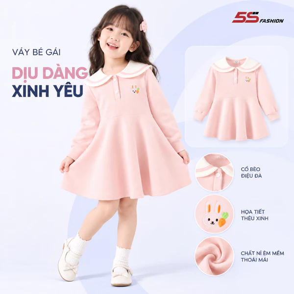 [GIÁ MỞ BÁN] Váy Bé Gái 5S Fashion Cổ Thủy Thủ Thêu Hình Thỏ Dễ Thương G0VAY25007
