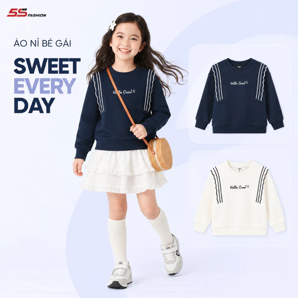 [GIÁ MỞ BÁN] Áo Nỉ Bé Gái 5S FASHION Phối Bèo Dễ Thương Phom Regular G0ANI25001