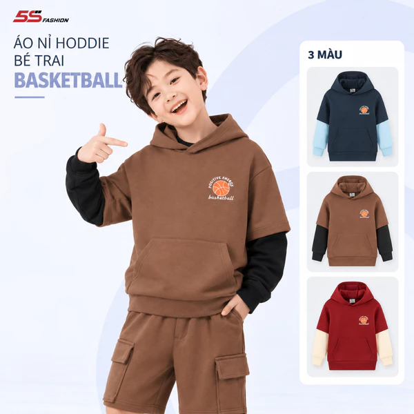 [GIÁ MỞ BÁN] Áo Nỉ Hoodie Bé Trai 5S Fashion Phong Cách Bóng Rổ Phom Regular B0ANI25001