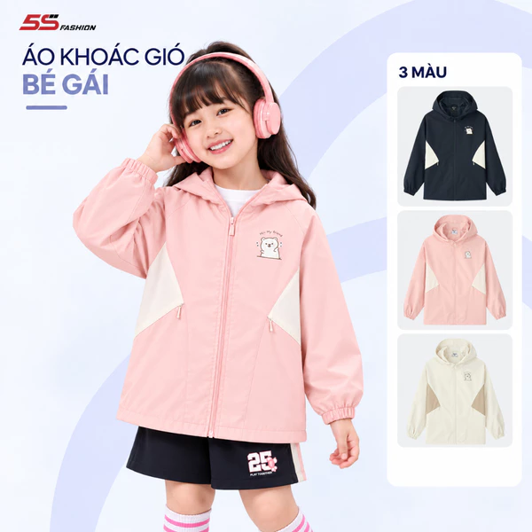 [GIÁ MỞ BÁN] Áo Khoác Gió Bé Gái Dễ Thương 5S FASHION Can Phối Mũ Liền Ấm Áp G0AKG25005