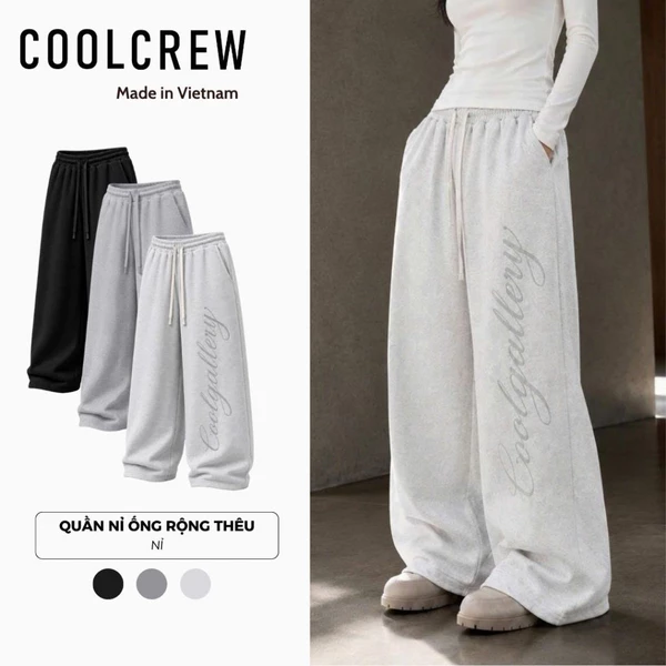 Quần Nỉ Ống Rộng Thêu Chữ 𝐂𝐎𝐎𝐋𝐂𝐑𝐄𝐖 Form Rộng Phong Cách Hàn Quốc Basic Unisex QTD195