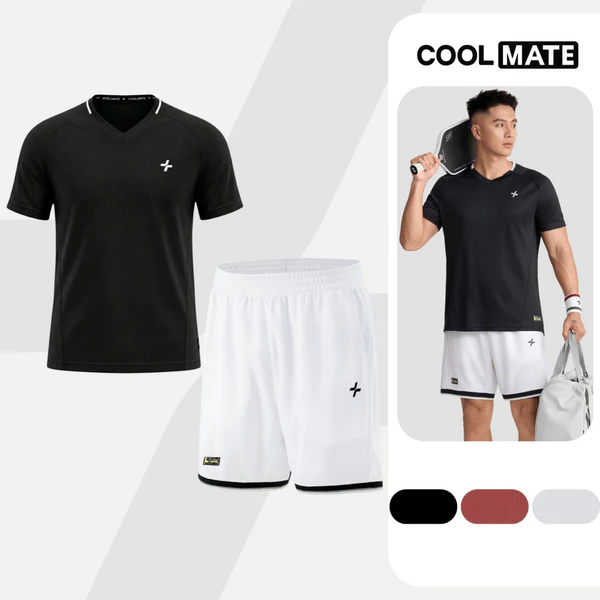 Set đồ bộ thể thao nam Pickleball Áo thun cổ V và Quần short Essentials Nhanh khô Coolmate  [LS]