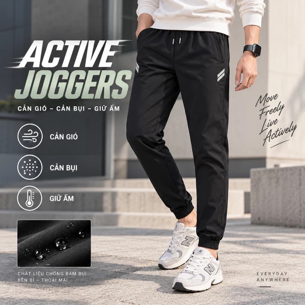 Quần Gió Nam ACTIVE JOGGERS TORANO can phối màu túi khóa in logo Cản Bụi, Cản Gió, Giữ ấm GWBW003