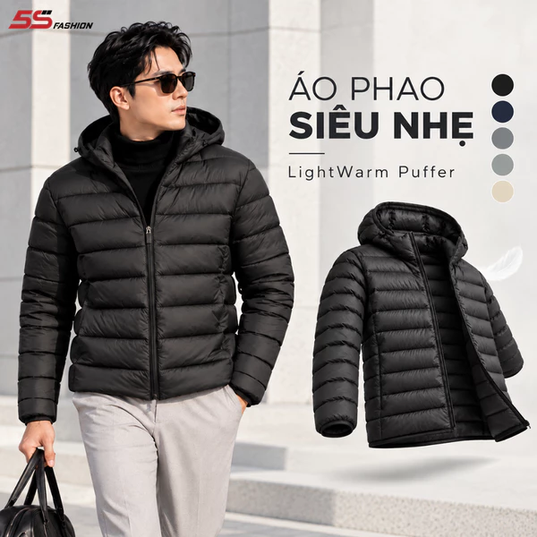 [GIÁ MỞ BÁN] Áo Khoác Phao Nam Siêu Nhẹ LightWarm Puffer 5S FASHION Có Mũ Tháo Rời, Trơn Basic M0APH25011