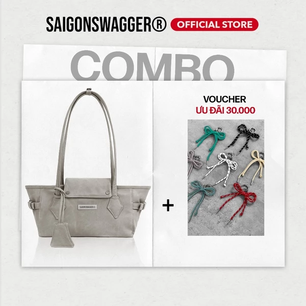 COMBO Túi Xách Da Elegant size S Kèm Charm Nơ Màu Random SAIGONSWAGGER® ELEGANT BAG /SMALL/