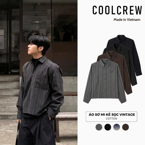 Áo Sơ Mi Kẻ Sọc Vintage 𝐂𝐎𝐎𝐋𝐂𝐑𝐄𝐖 Form Boxy Chất Liệu Cotton Cao Cấp Phong Cách Hàn Quốc AMD099