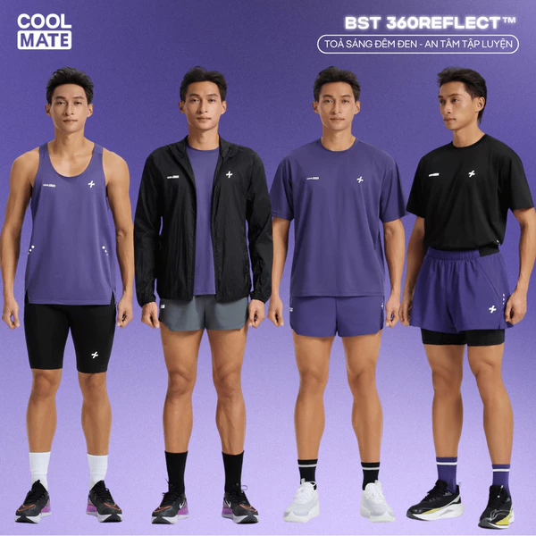 BST Run Safe In The Dark 360Reflect Phản quang Áo thun/Tank/Khoác thể thao nam, Quần short 2 lớp chạy bộ Coolmate