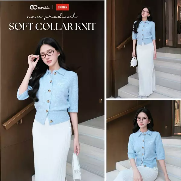 [ECOCHIC x CANIFA] Áo Len Tay Lỡ Cài Cúc Logo Ngực Chất Liệu Len Mềm Cao Cấp Chính Hãng HNH EC02