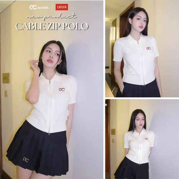 [ECOCHIC x CANIFA] Áo Len Crop Khoá Zip 2 Chiều Logo Ngực Chất Liệu Len Dệt Kim Cao Cấp Chính Hãng HNH EC01