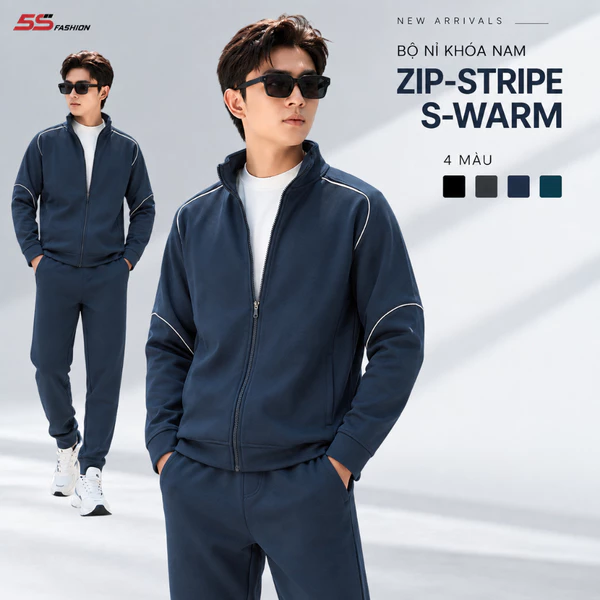 [GIÁ MỞ BÁN]Quần Áo Nỉ Khóa Nam ZIP-STRIPE S-WARM 5S FASHION Cao Cấp, Phối Line Khỏe Khoắn MBNKR5027