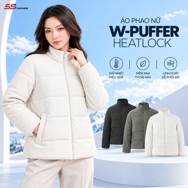 [GIÁ MỞ BÁN] Áo Phao Nữ 5S FASHION W-PUFFER HEATLOCK Chần Bông Cực Ấm, Cổ Dựng Thời Trang W0APH25007