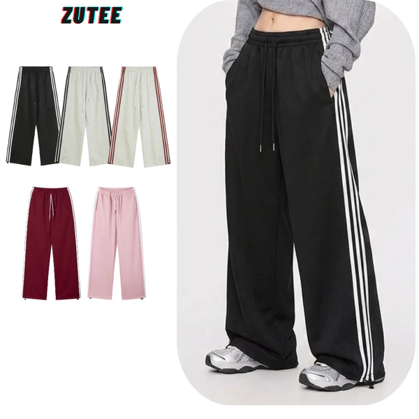 Quần Jogger 3 Sọc Quần Ống Rộng Dáng Suông Unisex Nam Nữ Vải Nỉ 2Da Dày Dặn Mềm Mại