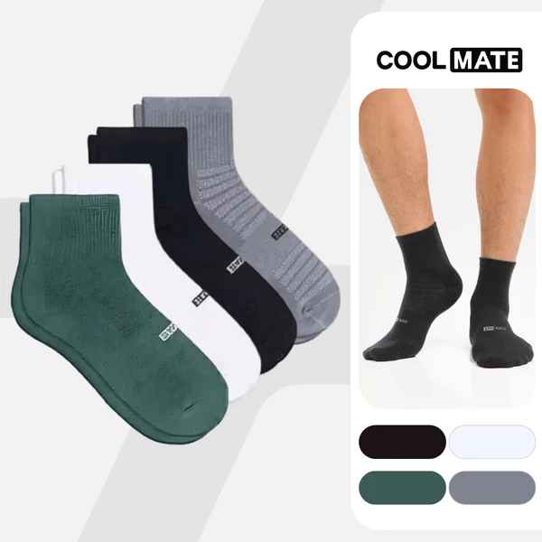 Combo 4 đôi tất cổ trung Cotton thoáng khí Coolmate