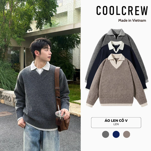Áo Len Cổ Bẻ Layer 𝐂𝐎𝐎𝐋𝐂𝐑𝐄𝐖 Form Rộng Unisex Nam Nữ Phong Cách Hàn Quốc ALD 05 ALD084