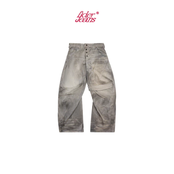 LIDER Jeans | Quần Jeans Washed Màu Ống Cong Unisex LIDER CEMENT SERVICE CURVE JEANS
