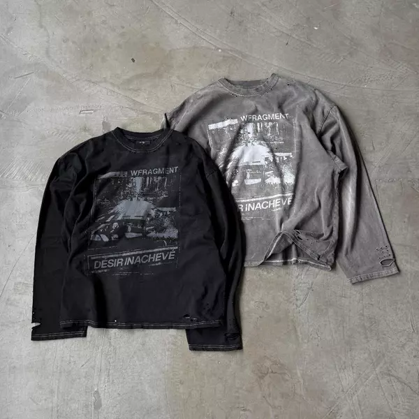 DEADFRAME LONGSLEEVE / Áo thun tay dài wash có mài rách in trame Whose Studio nam nữ