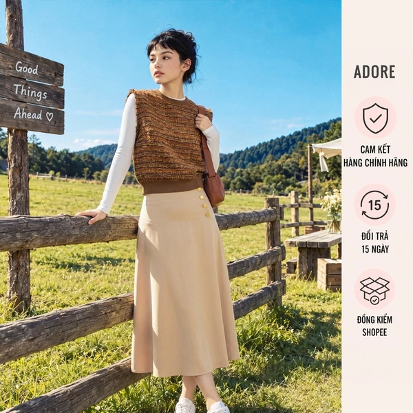 Áo gile tweed sợi mix nâu cam - 512KN20051 ADORE