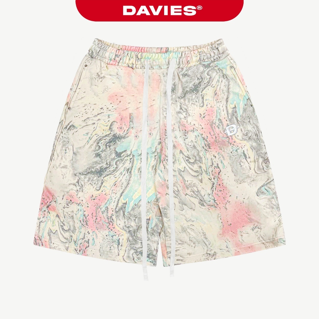 Quần short nam nữ form rộng DAVIES nỉ bông lưng chun có dây buộc hoạ tiết loang màu hologram Commando Short | D-Q17-HL