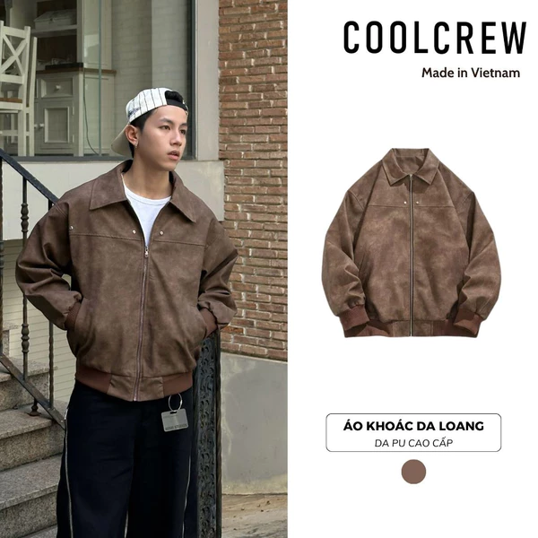 Áo Khoác Da Loang 𝐂𝐎𝐎𝐋𝐂𝐑𝐄𝐖 Unisex Cổ Bẻ Khóa Kéo Phong Cách Retro Đường Phố AKD013