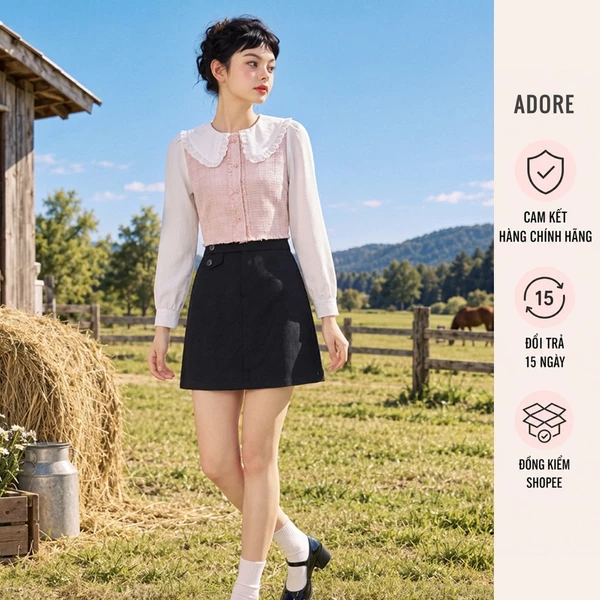 Chân váy A mini phối nắp túi Đen/ Be - 613SK0006 ADORE