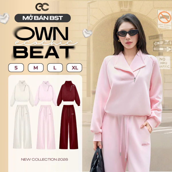 Set bộ Dài Cổ Khoá Chéo ECOCHIC B263 Áo PoLo Bo Gấu Logo Thêu Quần Ống Suông Chất Liệu Cao Cấp