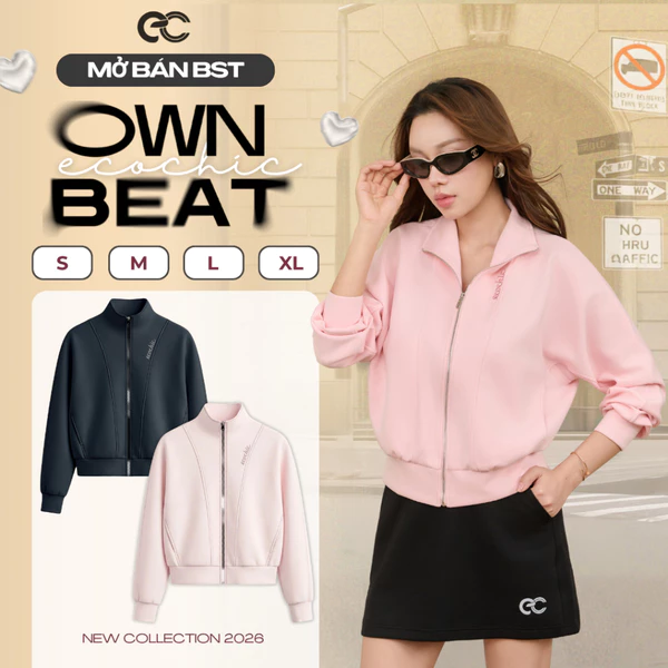Áo Khoác Bomber ECOCHIC B258 Áo Cổ Khoá Kéo Kim Loại Bo Gấu Logo Thêu Chất Liệu Nỉ Cao Cấp Chính Hãng
