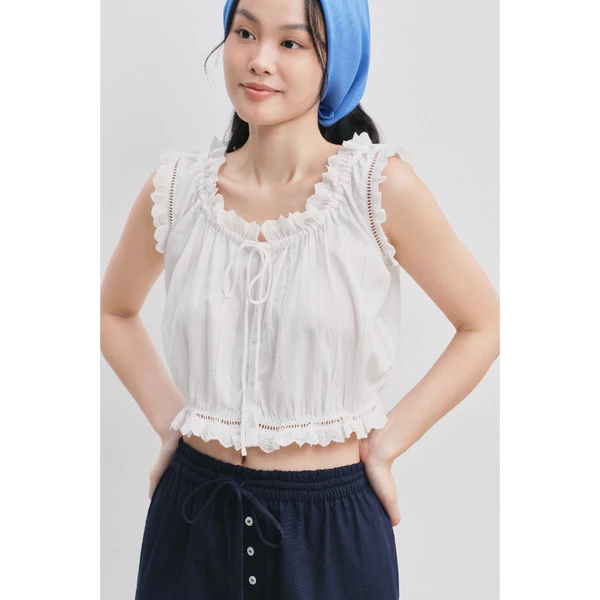 Áo nữ kiểu lửng LIBÉ Gathered Neck Crop Top Trắng 7785