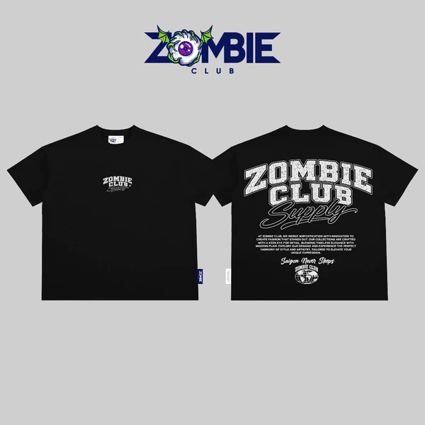 Áo thun boxy, zombie club, SUPPYLY in nổi, form rộng,couple unisex, cotton 2 chiều 250gsm