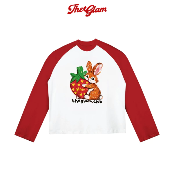 TheGlam CHÍNH HÃNG - Áo Thun Tay Dài "STRAWBERRY BUNNY" Raglan UNISEX Màu Trắng/Đỏ/Xám Nam Nữ