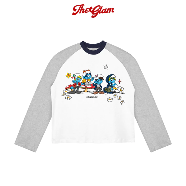 TheGlam CHÍNH HÃNG - Áo Thun Tay Dài "BLUE CREW 07" Raglan UNISEX Form Boxy Màu Trắng/Xám.Navy Nam Nữ