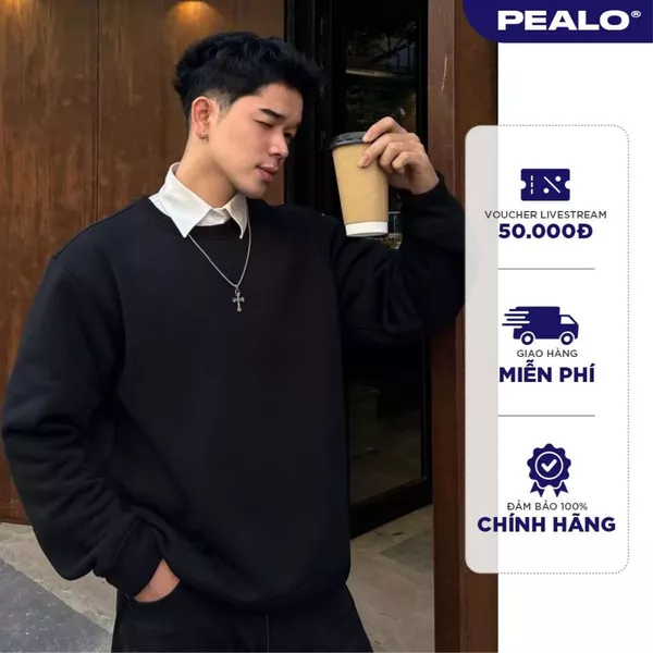 Áo Sweater PEALO Form Rộng Unisex Chất Nỉ Bông Cao Cấp Trơn Cổ Tròn Dài Tay Thời Trang Trẻ Trung Hot Trend SPK2