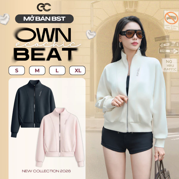 [LIVE KOL] Áo Khoác Bomber ECOCHIC B258 Áo Cổ Khoá Kéo Kim Loại Bo Gấu Logo Thêu Chất Liệu Nỉ Cao Cấp Chính Hãng