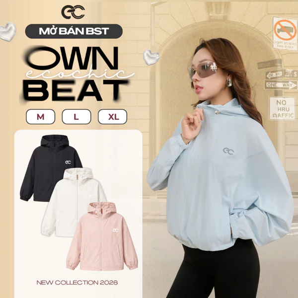 [LIVE KOL] Áo Khoác Gió Nữ ECOCHIC B259 Áo Form Rộng Kèm Mũ Logo Phản Quang Chất Liệu Cao Cấp Mềm Mịn Chính Hãng