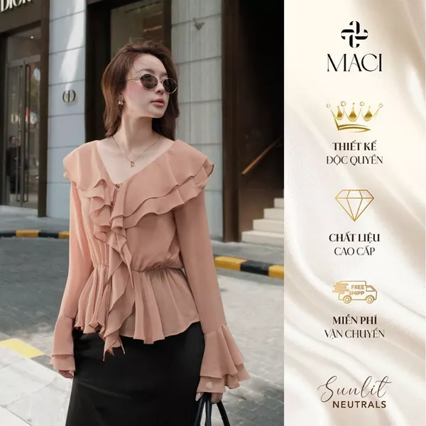 Áo Bèo Tầng Dài Tay Bo Chun Eo Chất Chiffon Hàn Mềm Rủ MACI MCAADNA0413 Thời Trang Nữ Thiết Kế