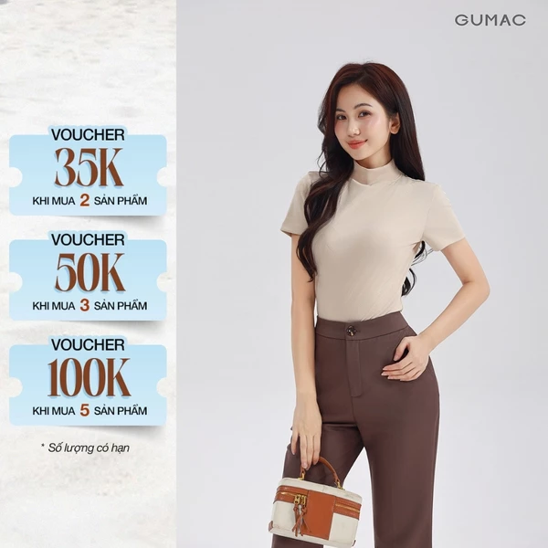 [NHẬP MÃ AFFNXY4 GIẢM 39K] Áo Thun Cổ Lọ Nữ GUMAC Áo Thun Gân Phom Ôm Co Giãn Nhiều Tôn Dáng LATE1111 - LATG08046