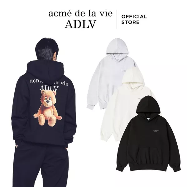Áo Hoodie ADLV AC Bear Basic Logo oversized màu Đen/Kem/Muối tiêu - Hàng chính hãng