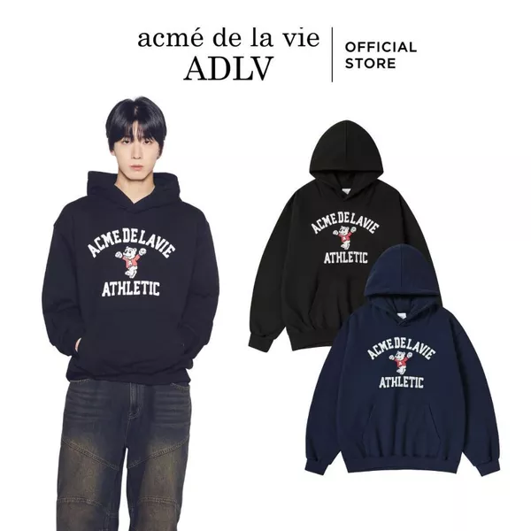Áo Hoodie ADLV Dancing AC Bear dáng oversized màu Đen/Xanh Navy - Hàng chính hãng