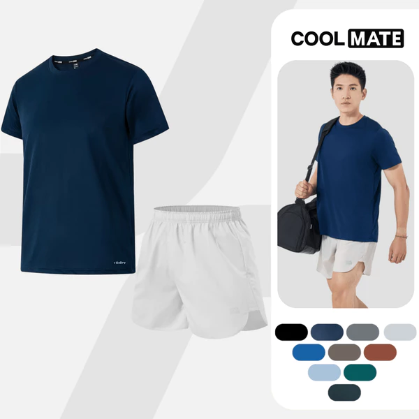 Set đồ tiết kiệm tập Gym, Pickleball Áo thể thao Nam Coolmate Basics + Quần Maxcool thoáng mát