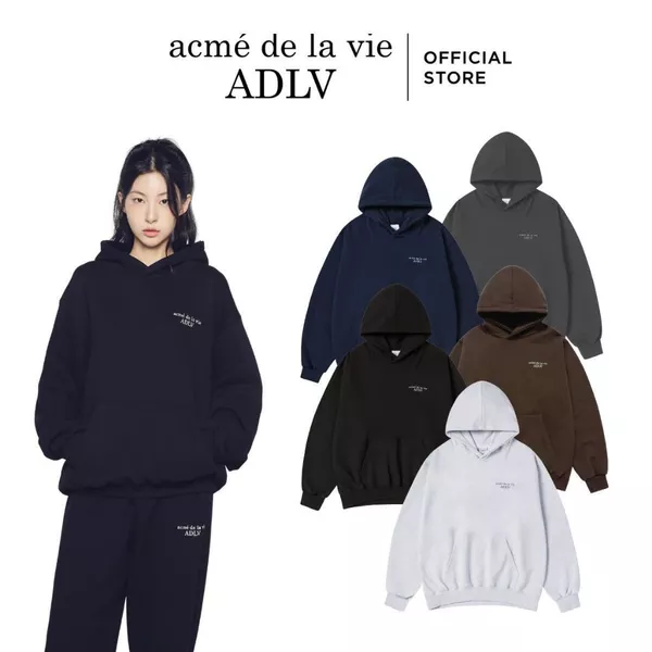 Áo Hoodie ADLV Basic Logo Napping dáng oversized màu Đen/Than chì/Kem/Nâu đậm/Xanh Navy/Muối tiêu - Hàng chính hãng